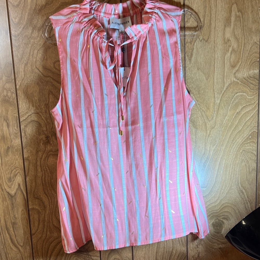 Parker Coral and Sky Striped Sleeveless Blouse